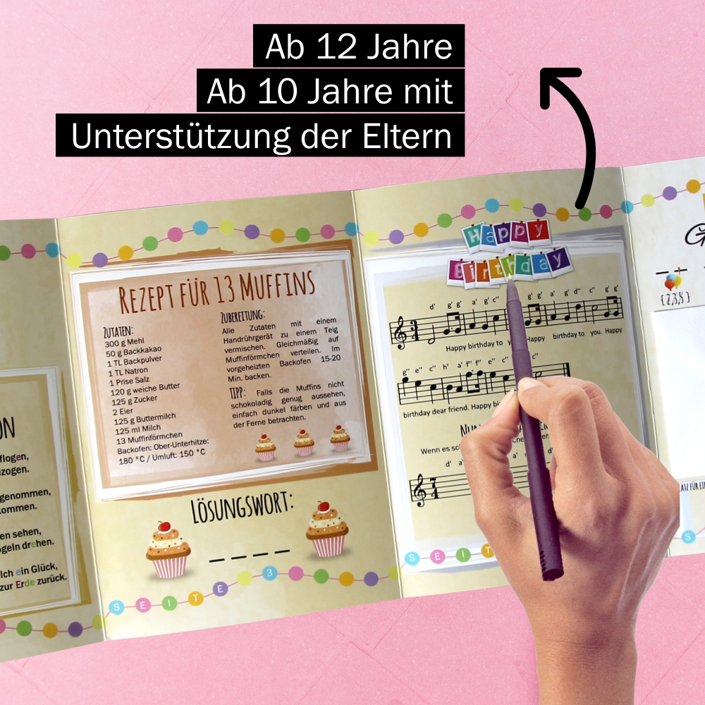 Set aus 3 Geburtstags-Rätselkarten